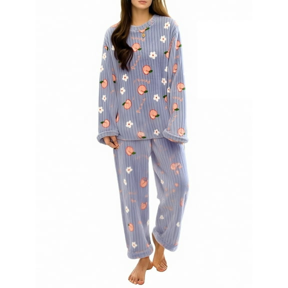 MVRLSH Fall Pajamas Women Winter Coral Fleece Pajama Set Thickened Flannel Fabric For Maximum Warmth Soft Cozy Sleepwear & Loungewear For Cold Nights Blue M