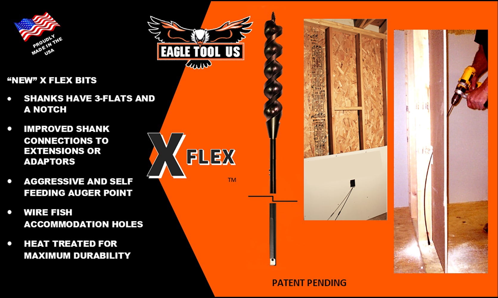 Eagle Tool US EA10054 X Flex Flex Shank Installer Drill Bit, Auger Style, 1-inch by 54-inch, Notched Shank, Made in The USA