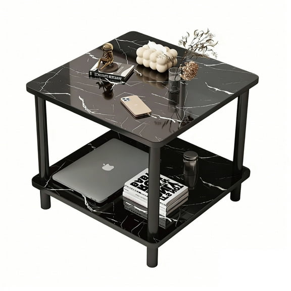 HopeWe Furniture,Side Table 20 Inch Square, 2-Tier Coffee Tea End Table Nightstands for Sofa Couch Bed, Metal Wood Accent Modern Simple Industrial Style Side Table for Living Room Bedroom, Black
