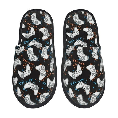 

Fuzoiu Cool Gamepad Print Unisex Furry Slippers Plush Indoor Shoes Trendy House Slippers Anti-Skid EVA Sole House Shoes for Home Office and Travel -Large
