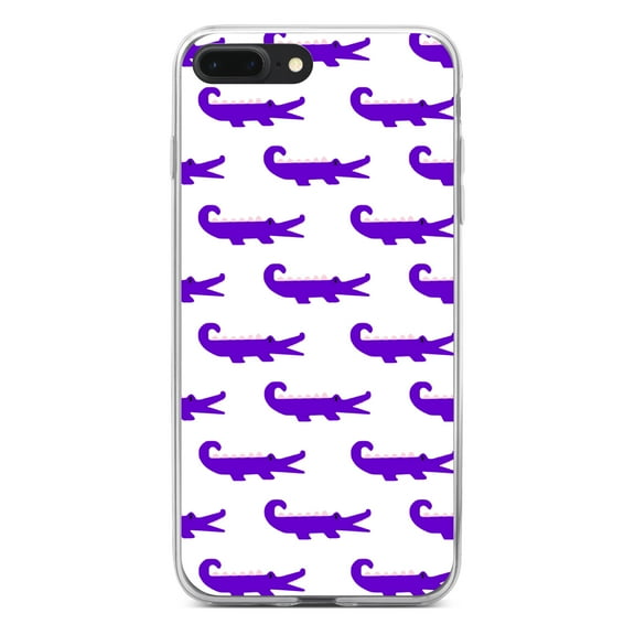 DistinctInk Clear Shockproof Hybrid Case for iPhone 7 PLUS / 8 PLUS (5.5" Screen) - TPU Bumper, Acrylic Back, Tempered Glass Screen Protector - Purple White Alligators - Cartoon Alligators