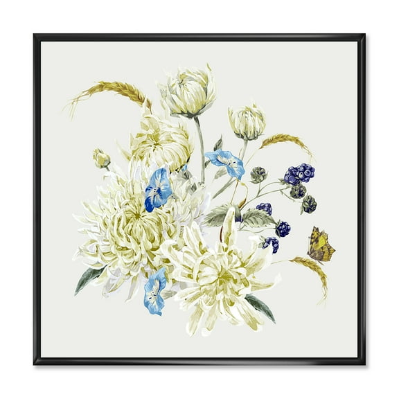 Designart 'Ancient Chrysanthemums With Bouquet II' Traditional Framed Canvas Wall Art Print