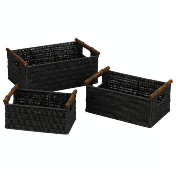 Paper Rope Large Basket Black Set of 3