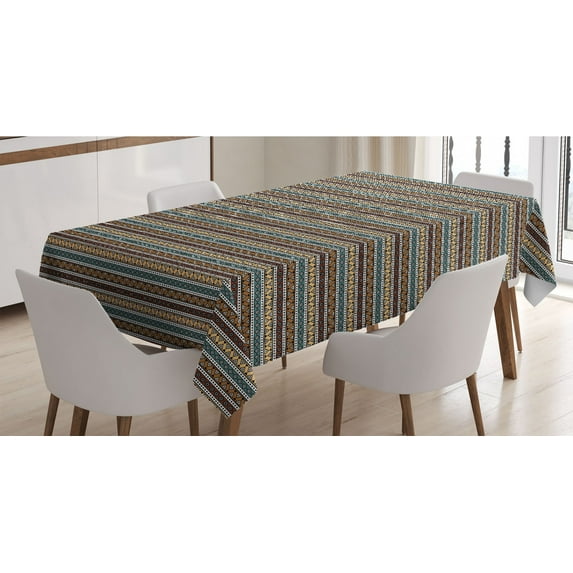 Boho Tablecloth, Geometric Composition with Bullseye Circles Triangles and Rhombuses Pattern, Rectangle Satin Table Cover Accent for Dining Room and Kitchen, 52" X 70", Multicolor, by Ambesonne