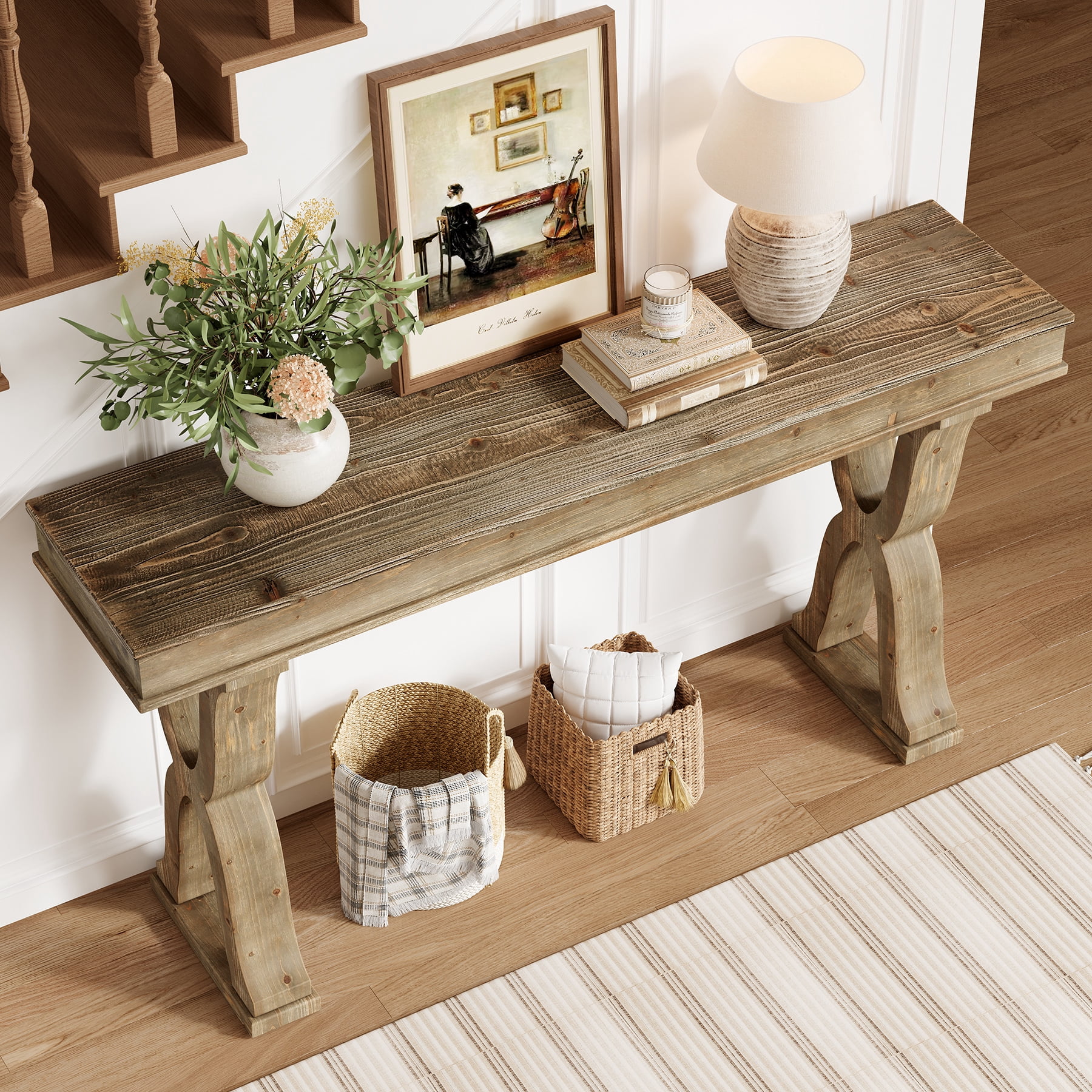 Tribesigns 63-Inch Solid Wood Console Table, Farmhouse Narrow Entryway Table with X-Shaped Legs for Living Room, Hallway, or Foyer