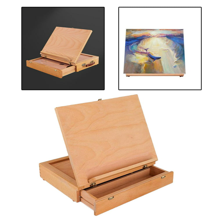 Wooden Art Easel Box for Painting with Storage Desktop Easel for