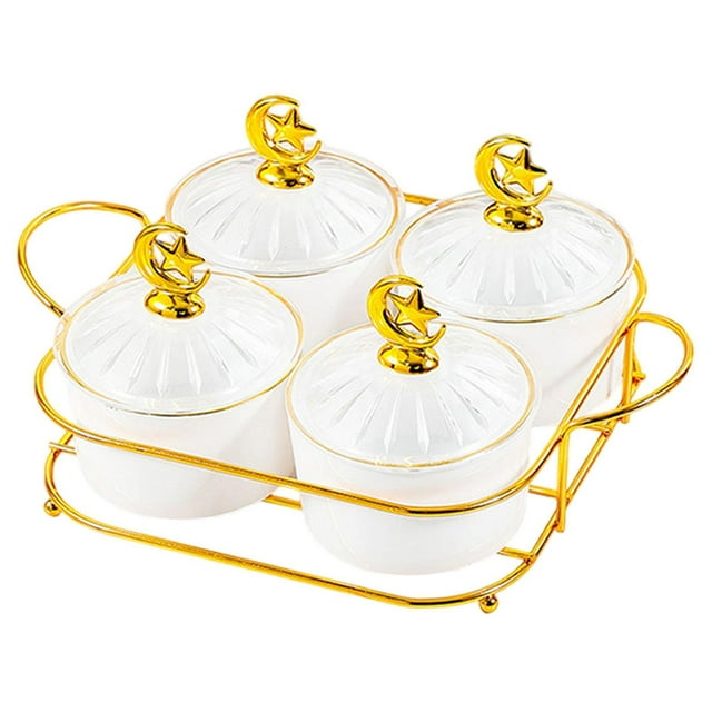 Bandeja creativa de 4 rejillas para aperitivos de frutas secas, ideal para fiestas en casa, sala de estar y fiestas. blanco
