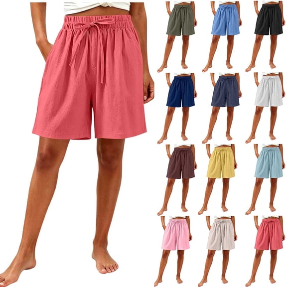 QSXADF Women Pajama Shorts Sleep Bottoms Solid Shorts Color Elastic Waist with Pockets Breathable For Women Home Sleepwear Ladies Loungewear