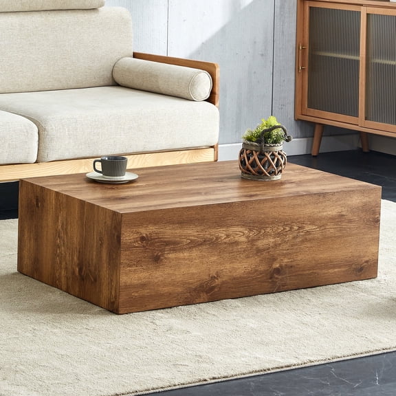 NYEESS 39 inch Dark Wood Grain MDF Coffee Table, Modern Rectangular Center Table for Living Room