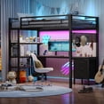 thumbnail image 2 of AMUZER Twin Size Loft Bed with L-Shaped Desk, LED Lights,Charging Station,Metal Loft Bed Twin with Desk, Fabric Drawers & Shelves, 13.4" H Safety Guard, No Box Spring Needed, Grey, 2 of 10