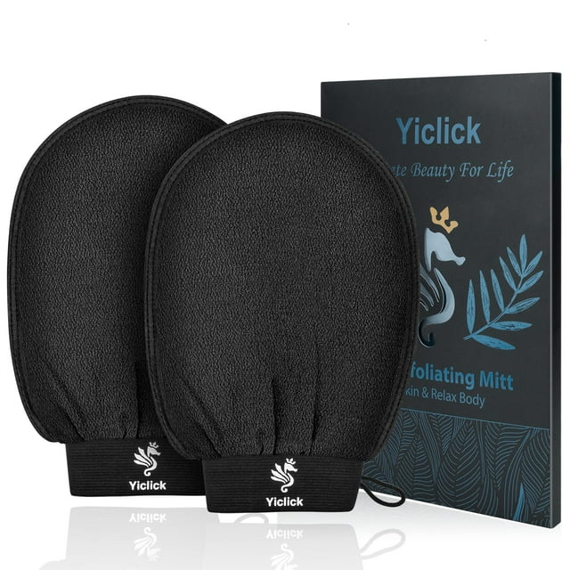 Guantes exfoliantes 2 piezas exfoliantes corporales para baño ducha exfoliación corporal exfoliante esponja de lufa para eliminar la piel muerta guante exfoliante coreano (negro)