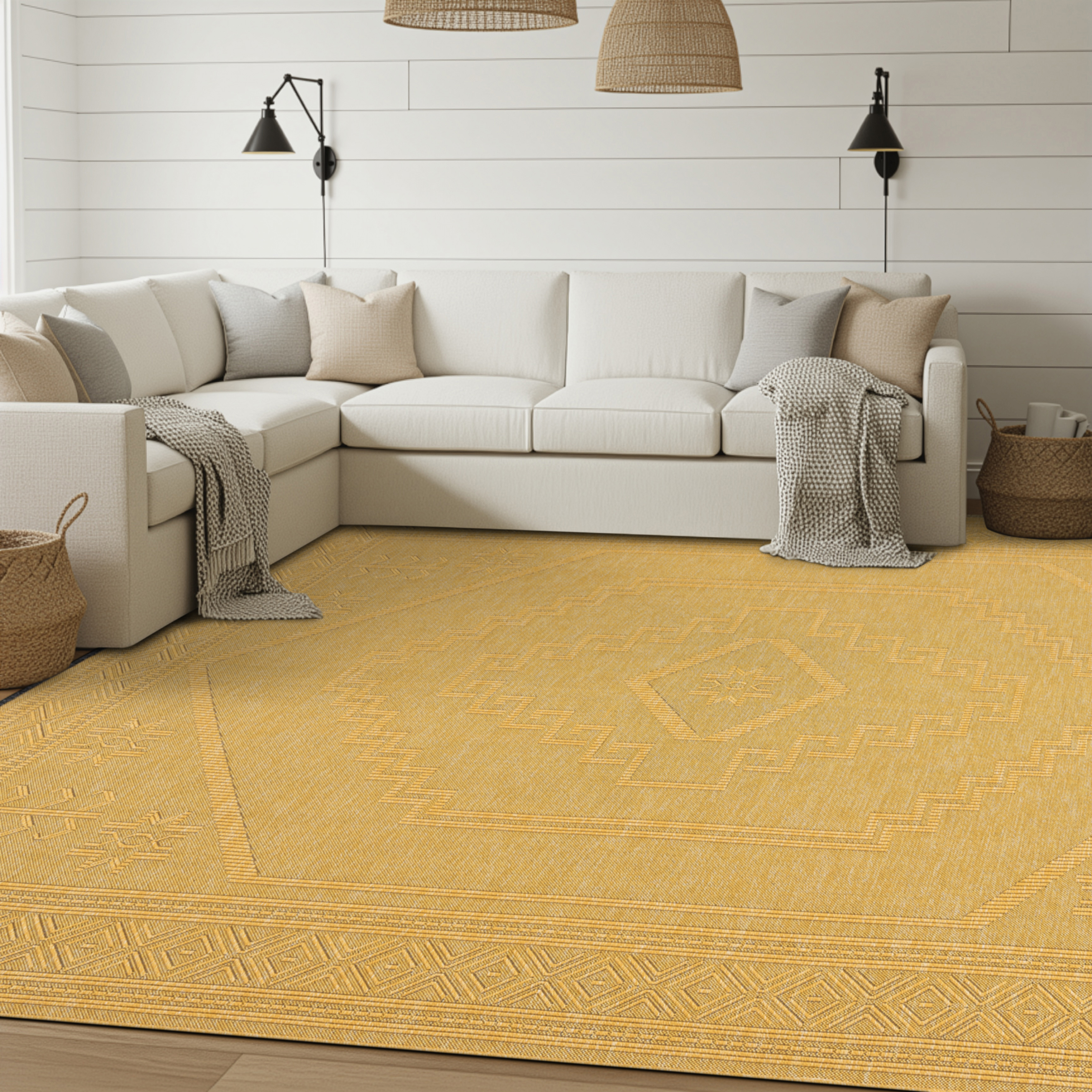 Alma Transitional 5' x 7' Gold, Machine Washable Polyester & Cotton Indoor Area Rug