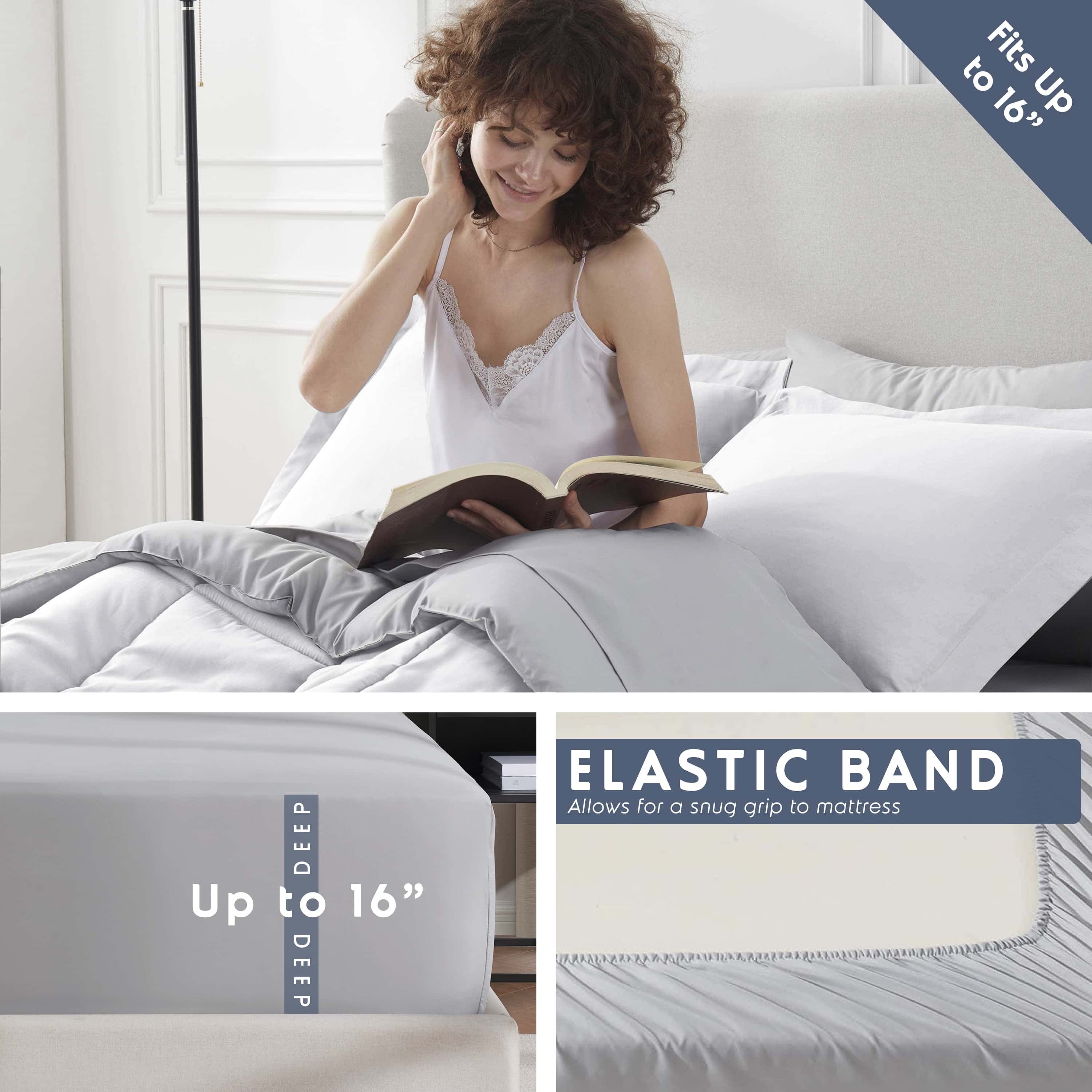 LammaLoe Full-Size Comforter Set, With Sheets, Reversible Bed In A Bag 7 Piece, Bedding Set, White