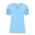 thumbnail image 4 of Dagegui Womens Plus Size T-Shirts V Neck Notch Petal Sleeve Shirts Solid Casual Tunic Blouse Summer Loose Fit Tops Sky Blue XL-5XL, 4 of 5