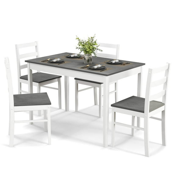 Costway 5-Piece Dining Set Solid Wood Kitchen Furniture with Rectangular Table & 4 Chairs Grey