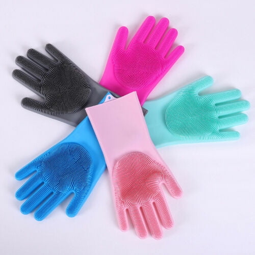 1 Pair Magic Silicone Dishwashing Scrubber  Rubber Scrub Gloves Kitchen-Cleaning 