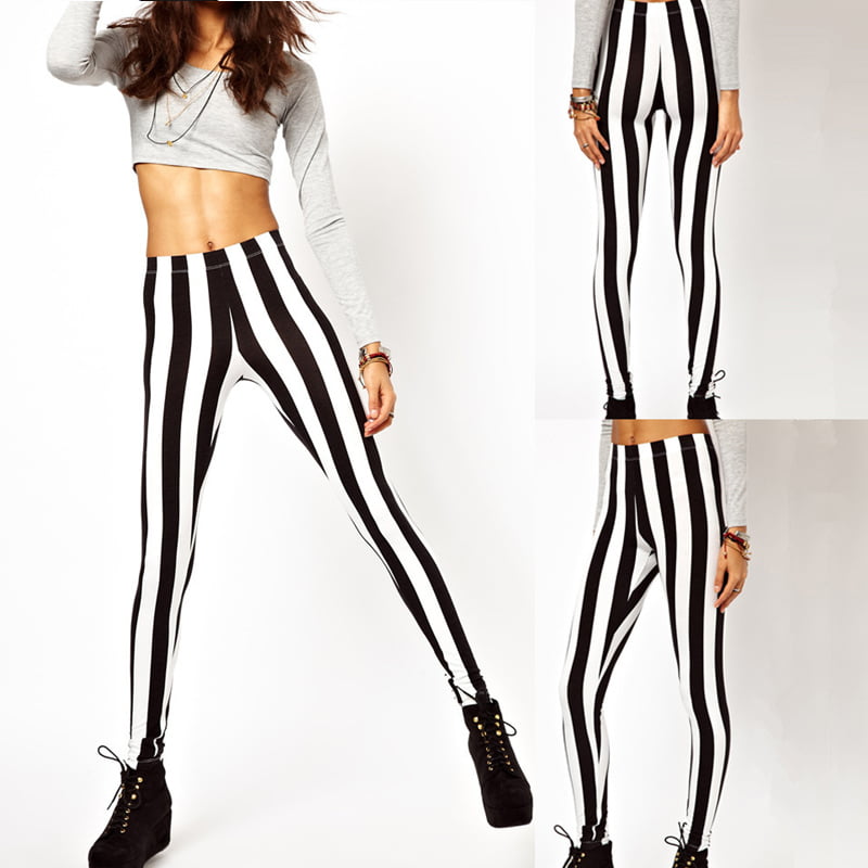 Hot Fashion Women's Girls Black & White Stripe Trousers Footless Skinny Legging