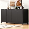 thumbnail image 1 of Buffet Bahut Cannelé avec Rangement, Grand Buffet Moderne de 55 Pouces avec Tablettes Ajustables, Armoires de Rangement Style Ferme pour Salon et Entrée, Noir, 1 of 10