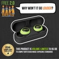 thumbnail image 2 of ISOtunes Bluetooth True Wireless Hearing Protection Earbuds, 25 dB NRR, Black and Green, 2 of 8
