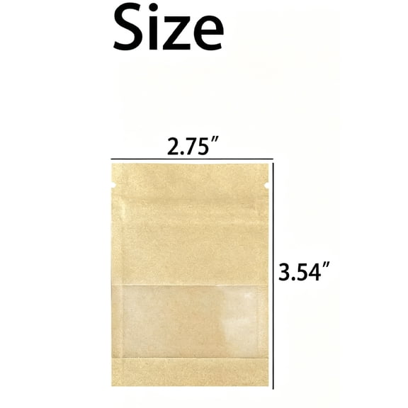 100 Pcs Small Resealable Coin Envelopes Bags with Clear Window, Mini Zip Lock Kraft Paper Bags Resealable Heat Seal Pouch Coffee Packaging (2.75 x 3.5inch)