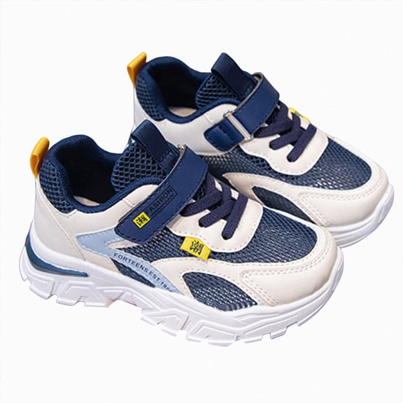 CAUYDY Kids Boys Girls Athletic Mesh Running Shoes Breathable Lightweight Non Slip Sneakers with Hook and Loop for Outdoor and Indoor Play(L101-Blue,13.5)