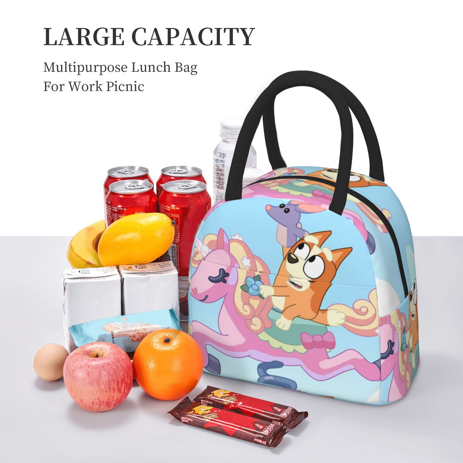 Masiiu Bluey Print Lunch Bag Large Capacity, Insulated Lunch Bag for Work, School, Picnic-One Size