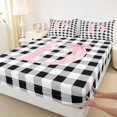 thumbnail image 3 of Manfei Dreamy Bowknot Initial D Fitted Sheet Queen,Classic Grid Geometric Bedding,3 Pieces,1 Fitted Sheet and 2 Pillowcases, 3 of 6