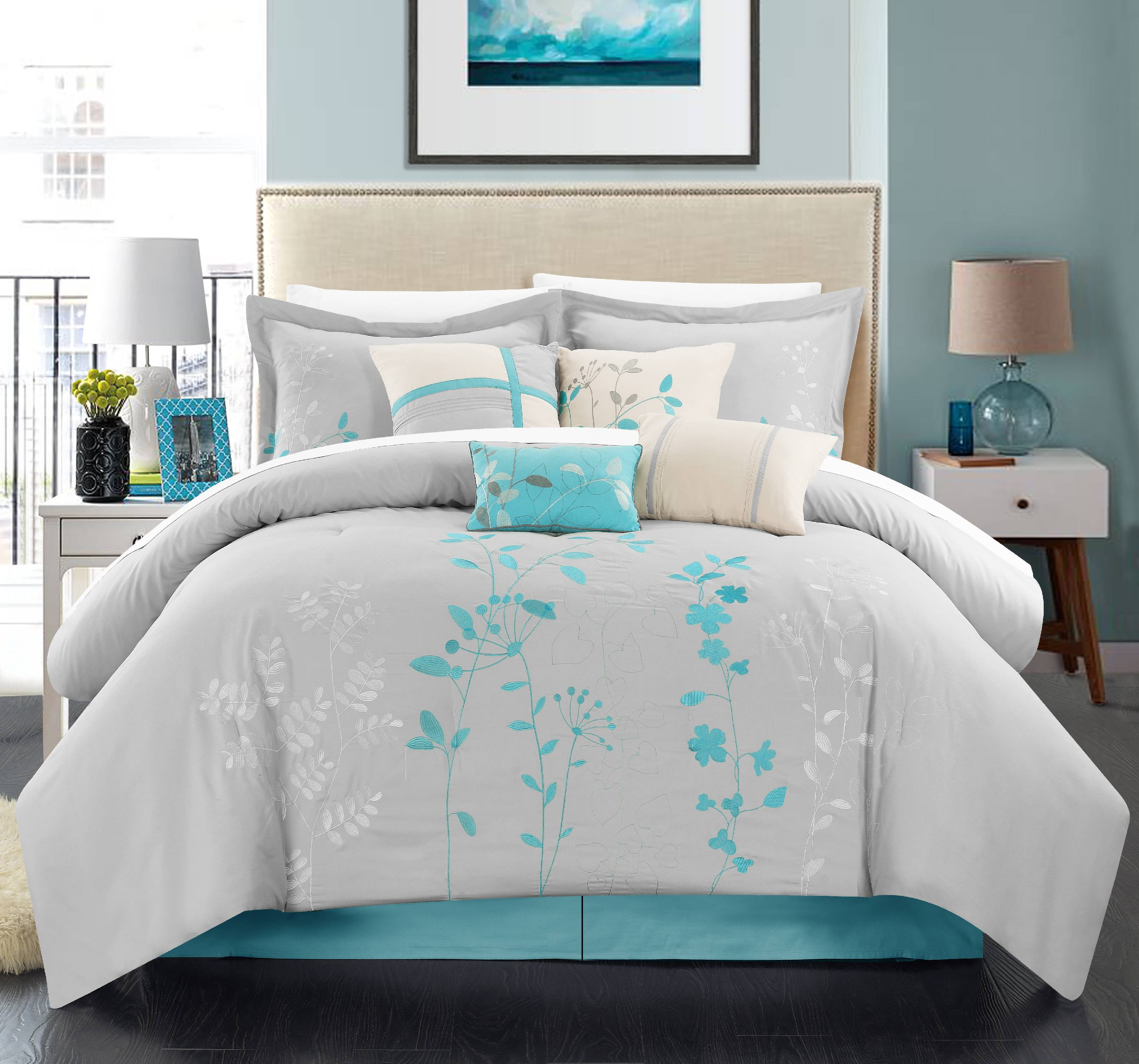 Chic Home Nits 12Piece Embroidered Comforter Set, King, Turquoise
