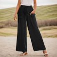 thumbnail image 2 of Pantalones casuales de pierna recta para mujer: bolsillos laterales, mezcla de lino, para todas las estaciones, vacaciones/uso diario, cintura elástica, fácil cuidado., 2 of 6