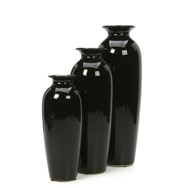 Hosley Set of 3, Solid Black Ceramic Vases