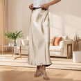 thumbnail image 2 of Women’s Satin Maxi Skirt High Waist Long Skirt Elegant A-Line Silky Smooth Skirt for Office or Casual Wear Beige S, 2 of 5
