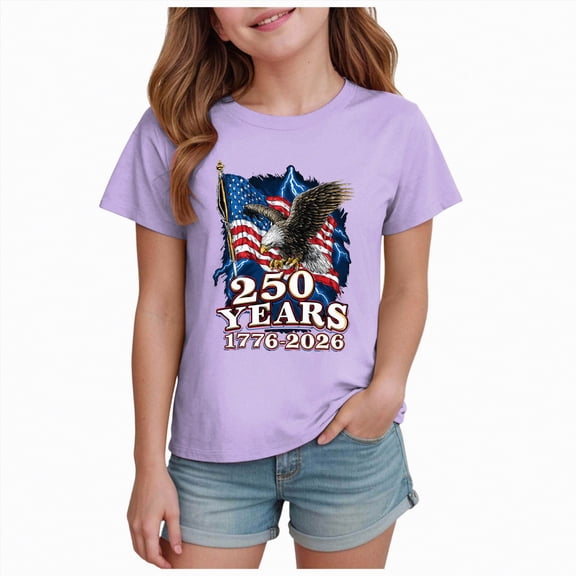mgoYE 250 Anniversary USA T Shirt 250 Year Birthday Independence Shirts for Boys Girls 1776 - 2026 Purple 7-8 Years