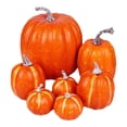 thumbnail image 2 of 7Pcs Orange Assorted Foam Artificial Pumpkins,Bright Orange Pumpkin Set for Fall Harvest Thanksgiving Halloween Table Centerpiece Mantel Shelf Decor,One Size,Orange (Clearance), 2 of 9