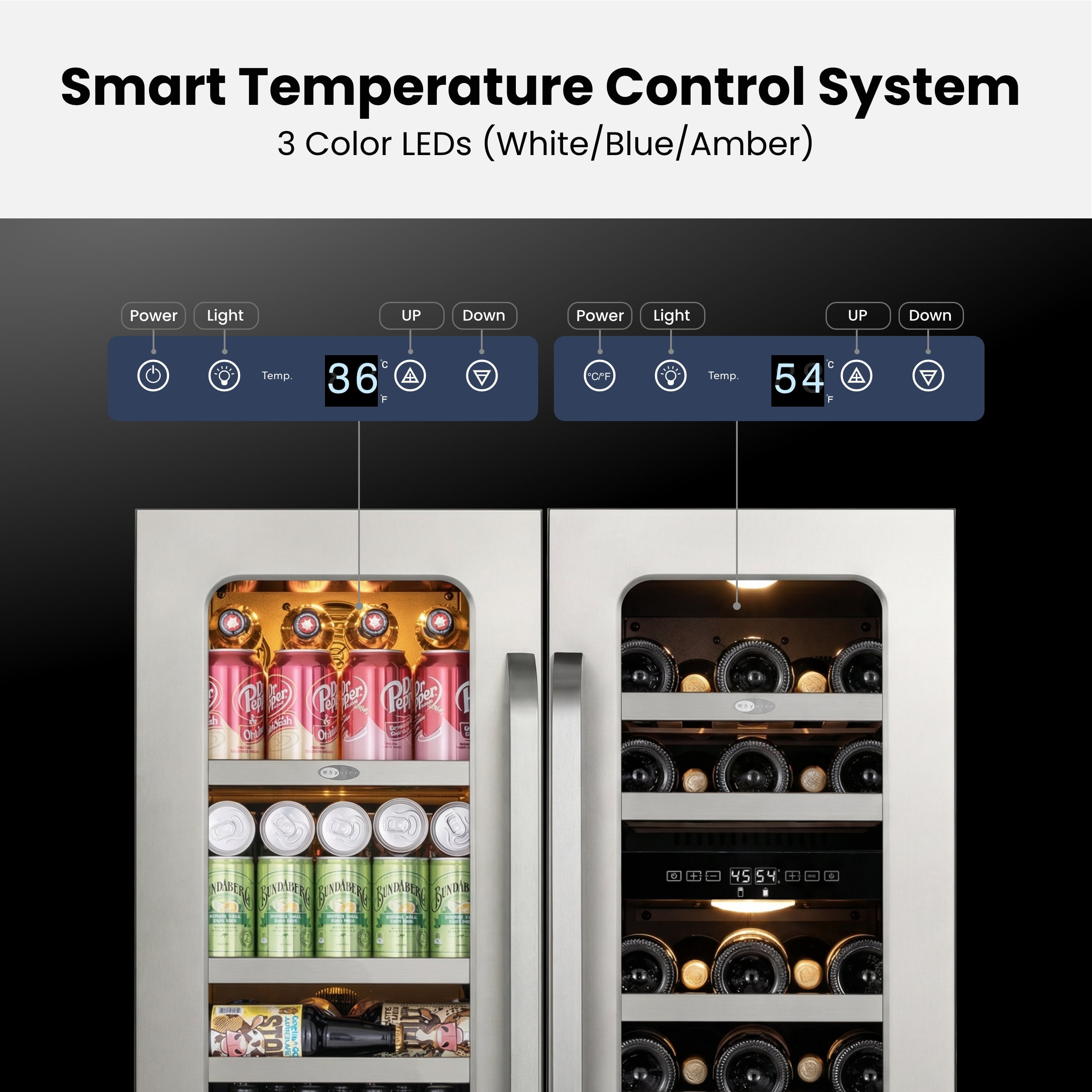 Whynter 30" Wine and Beverage Refrigerator, 29 Bottles Dual Zone Wine Fridge and 80 Cans Beverage Fridge Cooler with Stainless Steel Door Framed