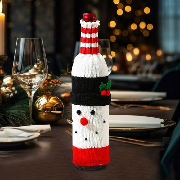TopLLC Christmas Tree Ornaments, Christmas Decorations Christmas Gifts Christmas Wine Bottle Set Knitted Cloth Old Man Doll Champagne Set Desktop Dress Up Props Plush wine bottle sleeve