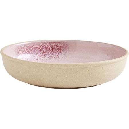 Minerals 8.7-Inch Low Serving Bowl, Rose Quartz - Stoneware from Recycled Clay, Handmade in Portugal, Reactive Glaze for a Unique Look, Microwave & Dishwasher Safe - Decorative Modern Bowl