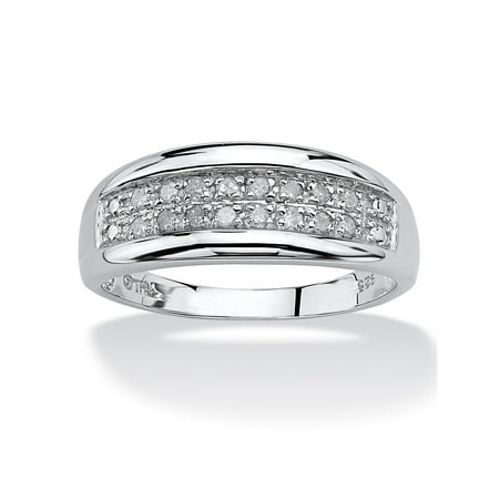 - 1/4 TCW Round Diamond Platinum over Sterling Silver Channel-Set Double-Row Anniversary Wedding Ring