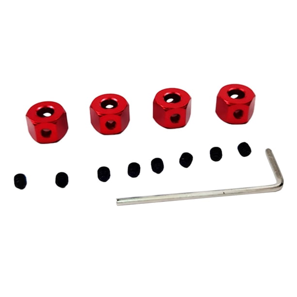 Adaptador de cubo hexagonal de rueda de aleación de aluminio de 4 piezas de 5 mm a 12 mm con tornillos de llave para rojo
