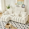 thumbnail image 2 of 92" Teddy Fur Fabric Corner Sofa with Charging Station and Center Console, High-quality Cushioned Sofa with 2 Cup Holder and Hidden Storage for Grand Living Rooms, Apartments, Offices, Off White, 2 of 9