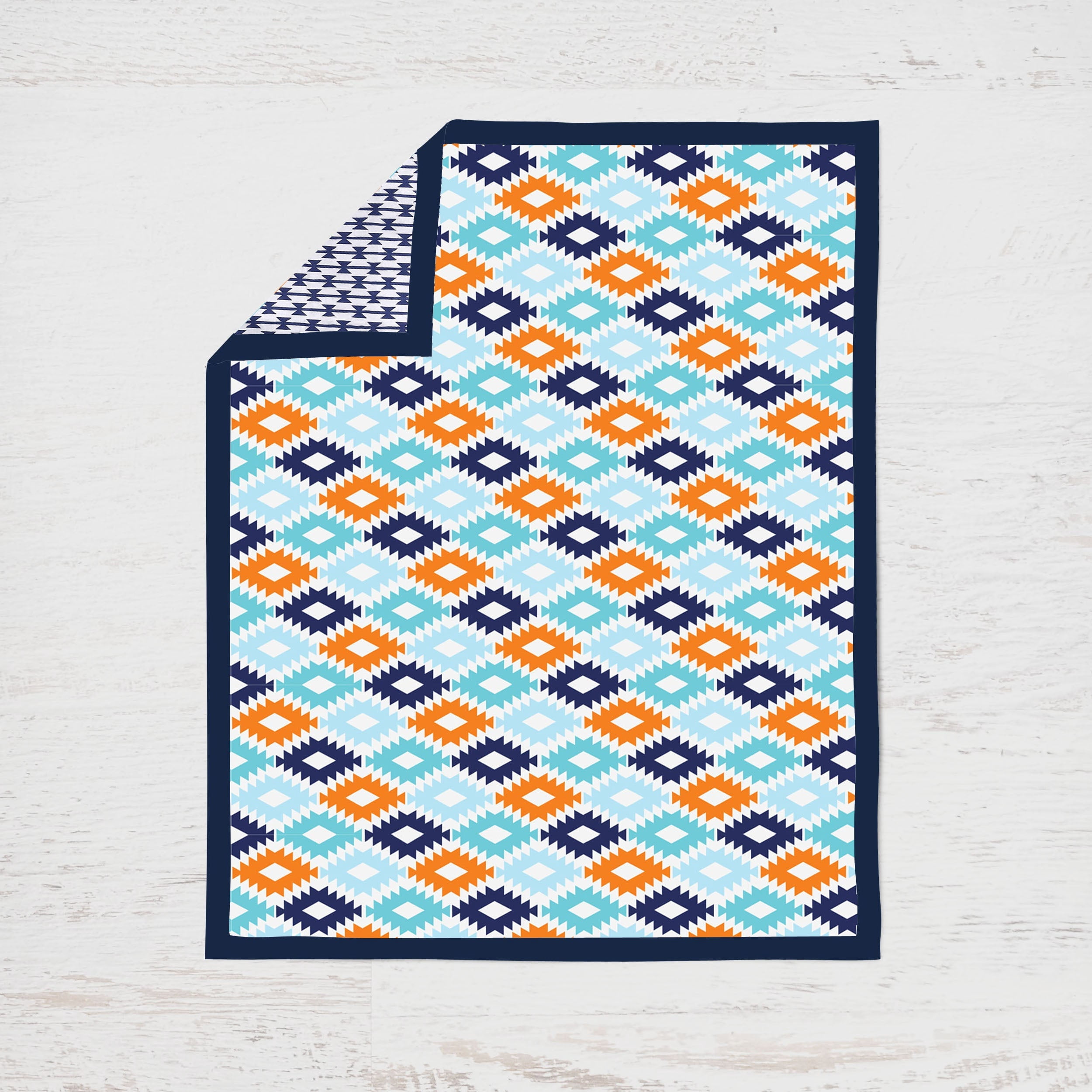 Bacati - Aztec Liam 3-Piece Crib Bedding Set - Aqua/Orange/Navy Boys