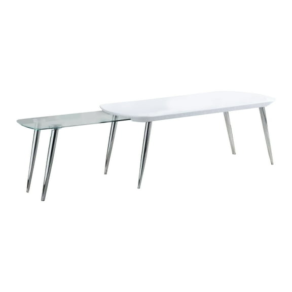 Benjara Coffee Table with Pull Out Tabletop, White and Silver