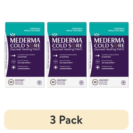 (3 pack) Mederma Cold Sore Discreet Healing Patch, 12 Hour Protection, 30 Count
