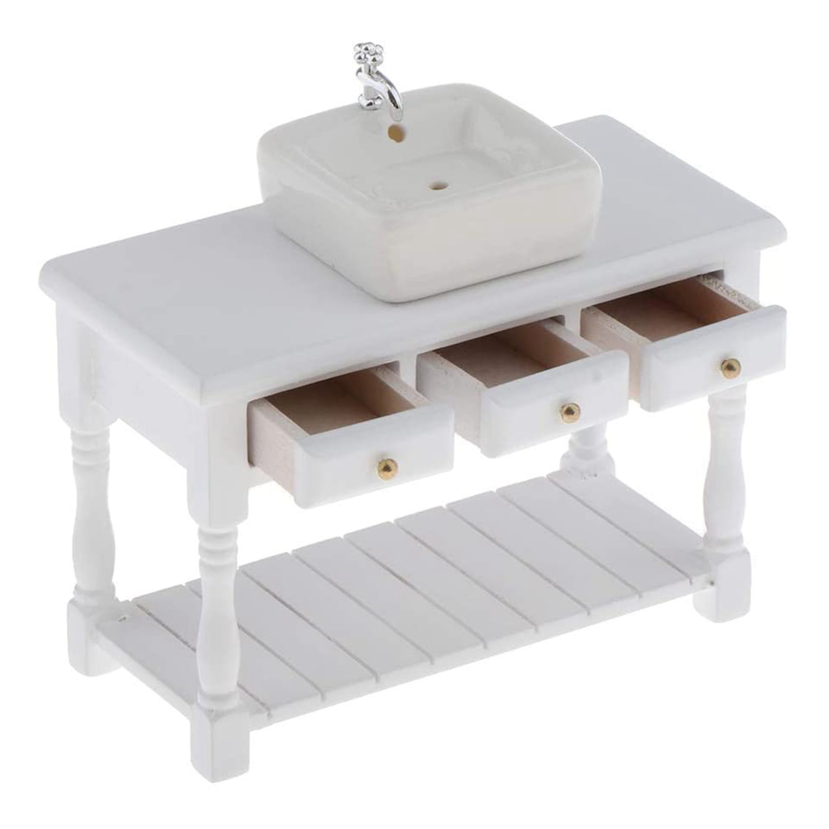 1/12 Dollhouse Miniature Bathroom Furniture Ceramic Hand Basin Sink w/ Cloth 