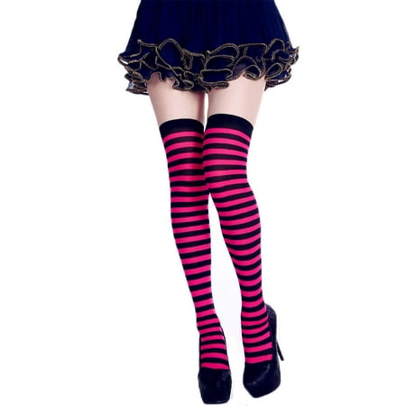 

✪ Womens Long Striped Socks Contrast Color Thigh High Stockings Cosplay Halloween