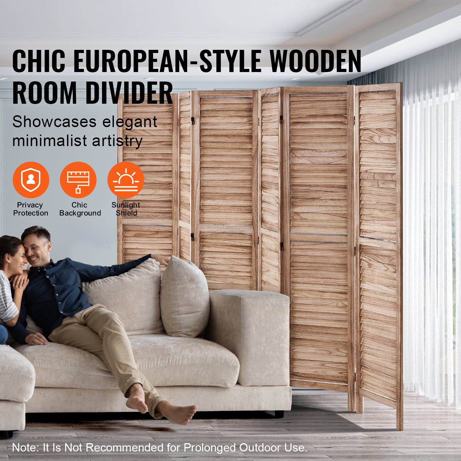 KFFKFF Wooden Partition, 6-Panel Folding Privacy Barrier, 66.9 Inches High Indoor Slatted Separation Screen, Movable Decorative Panel, Suitable for Space Division in Homes, Offices, Restaurants