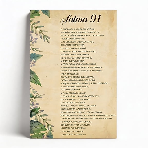 "Salmo 91" Canvas Wall Art, Spanish Floral Framed Decor, Psalm 91 Scripture Artwork for Bedroom Living Room, Faith-Based Home Decor Ready to Hang 12"x18"