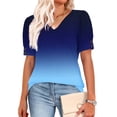 thumbnail image 4 of VEKDONE Womens Gradient Color Tops Casual Button Short Sleeve V Neck Shirts Summer Loose Fit Lightweight Tunic Tops Fashion Basic Blouse Pullover Top Blue XL, 4 of 5