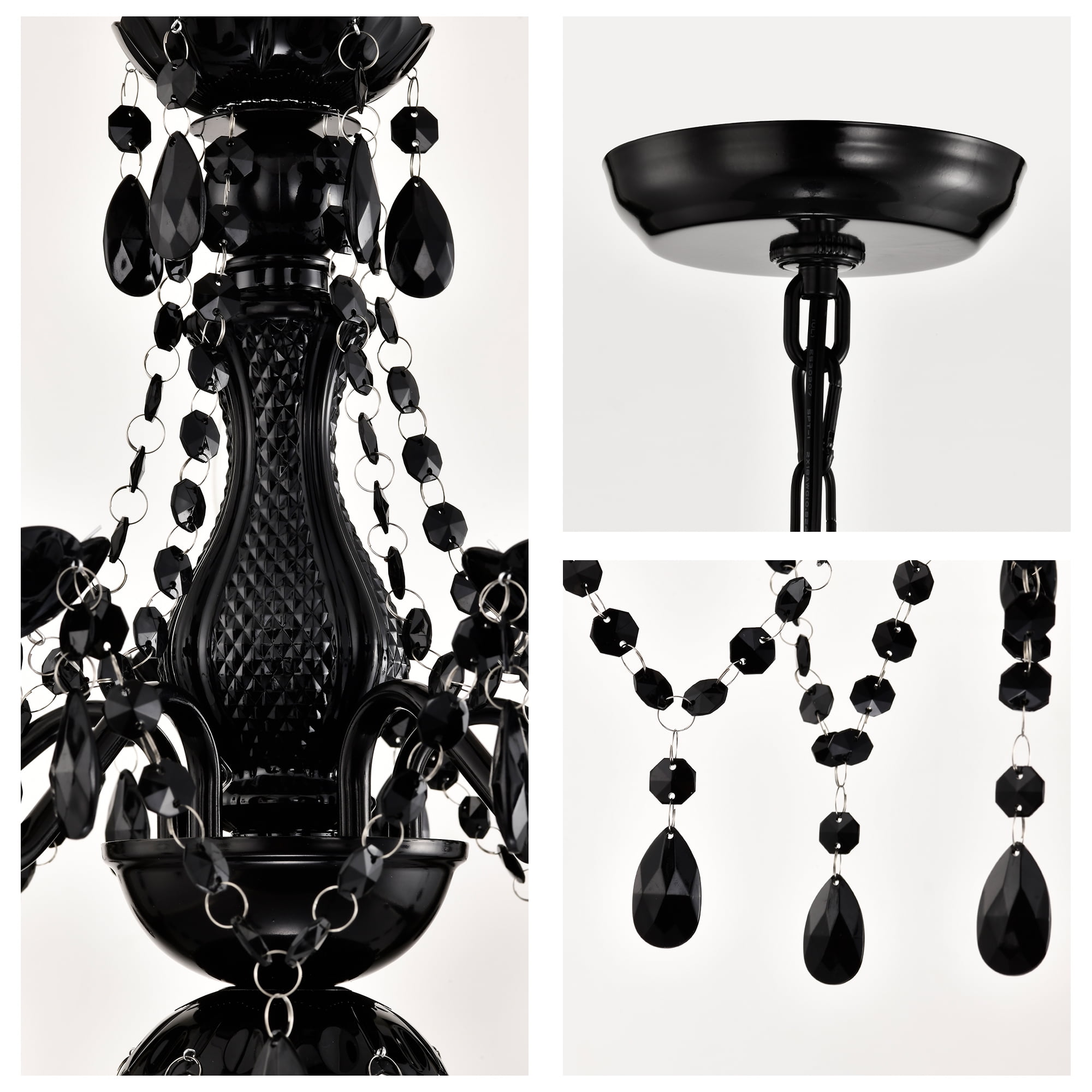 Small Crystal Chandelier Ceiling Lights Black 4-Light Fixture For Bedroom Dining Room