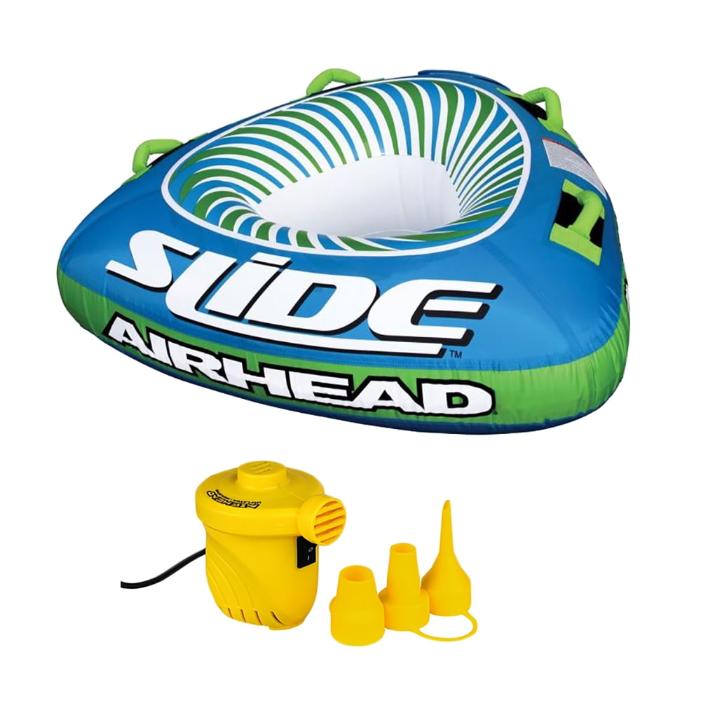 Airhead Slide Single Rider Inflatable Towable Tube + 12V Portable Air