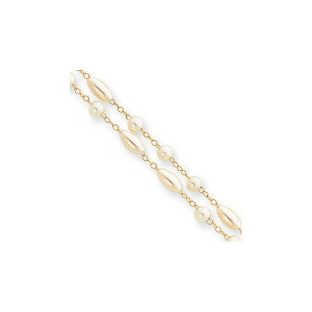 Jewelryweb 7.25in Gold-plated Two Strand Glass Pearl Bracelet